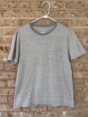 GAP Gray & White Striped Short Sleeve Pocket Tee
